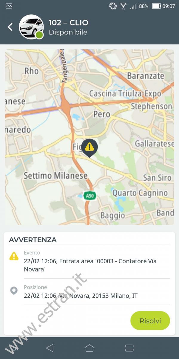 WEBFLEET MOBILE - Android - Dettaglio notifica