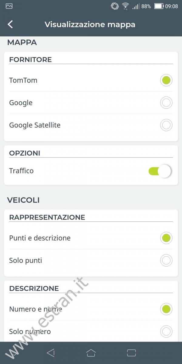 WEBFLEET MOBILE- Android - Impostazioni mappa